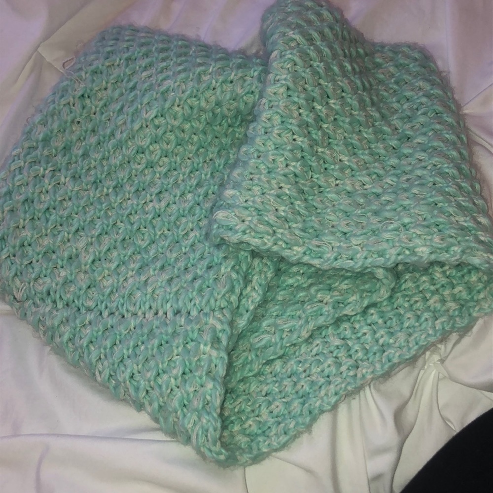 Blue Wool Knit Infinity Scarf